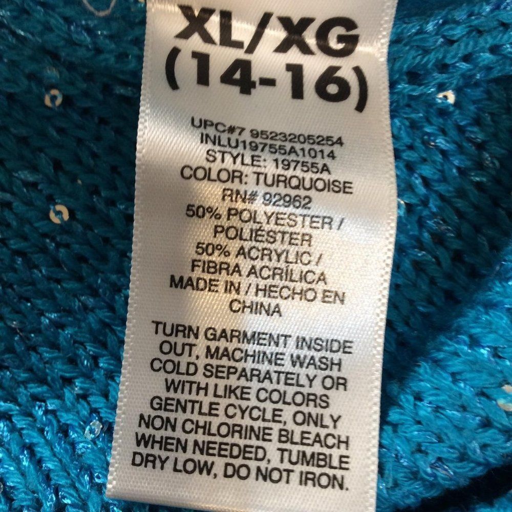 JORDACHE Girl With Sequins Long Sleeve Sweater 14-16 Blue Polyester And Arcylic - Picture 4 of 4